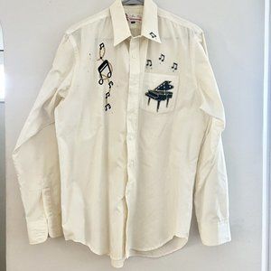 Miss Priss Vintage Women’s Button Down Shirt Music Piano Theme Size 15.5” Cream